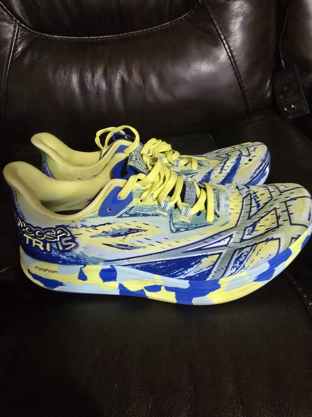 Asics Yellow and Blue Athletic Running Shoes with Patterned Midsole